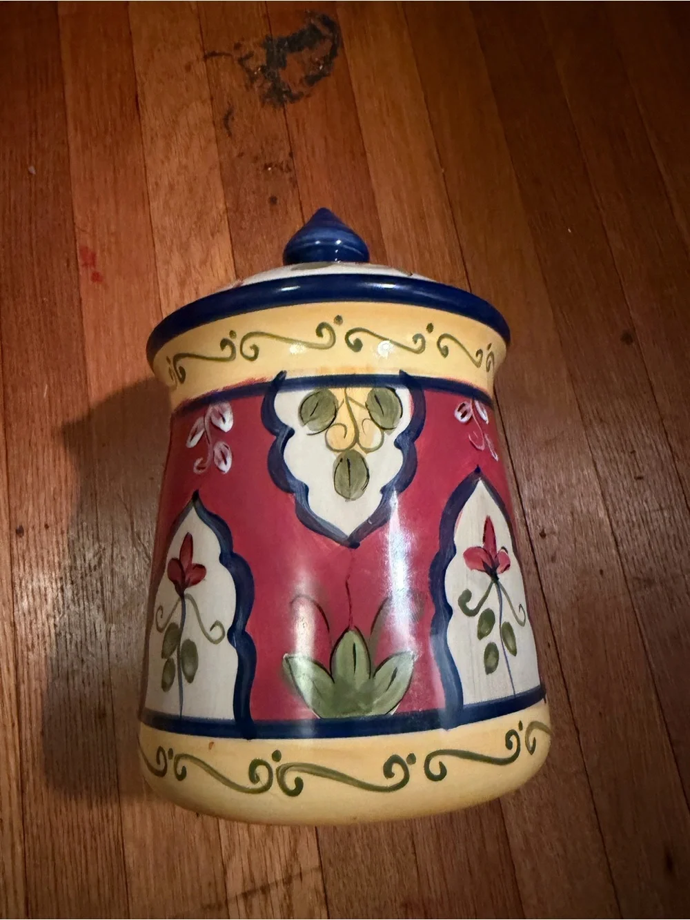 Pier 1 Hand-Painted Ceramic Retired Mediterranean Lidded Kitchen Vintage Jar